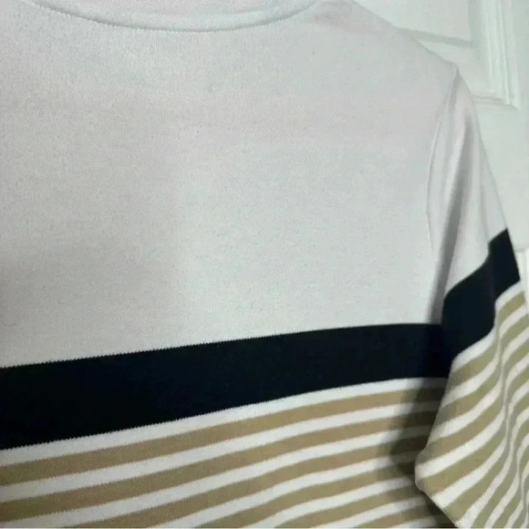 Alia Shirt Striped 3/4 Sleeves Tan/White/Black Size Medium - Picture 15 of 16